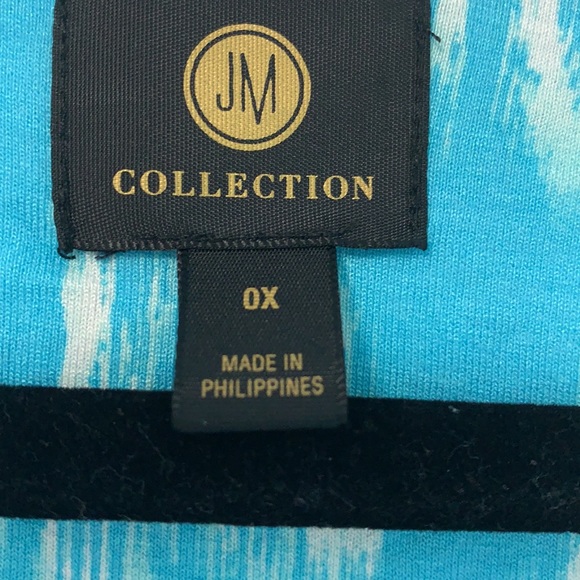 JM Collection plus sized aqua patterned top 0X - Picture 3 of 4